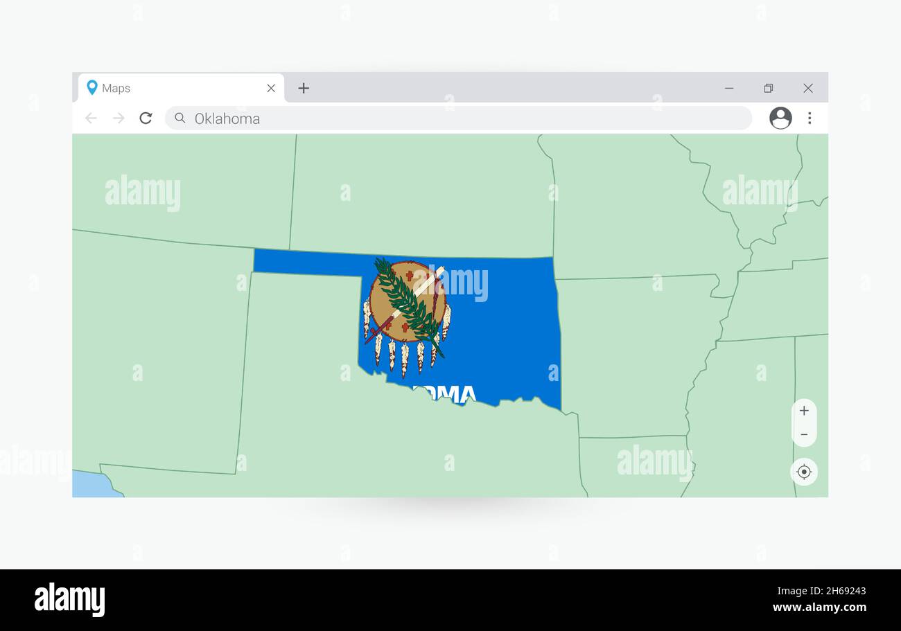 Browser window with map of Oklahoma, searching Oklahoma in