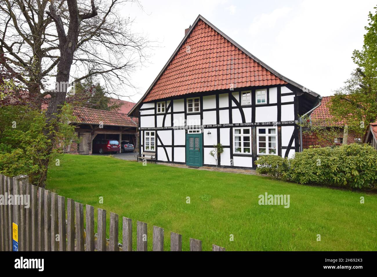 Idyllic, exemplary, historical half-timbered house in Schaumburg Stock Photo