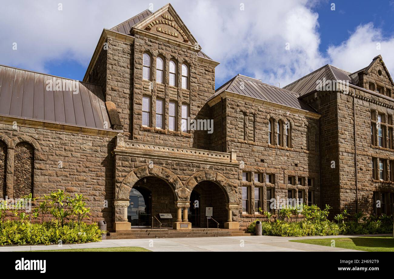 Honolulu, Hawaii - Oct 31, 2021-Exterior of the main building of the Bishop Museum. Stock Photo