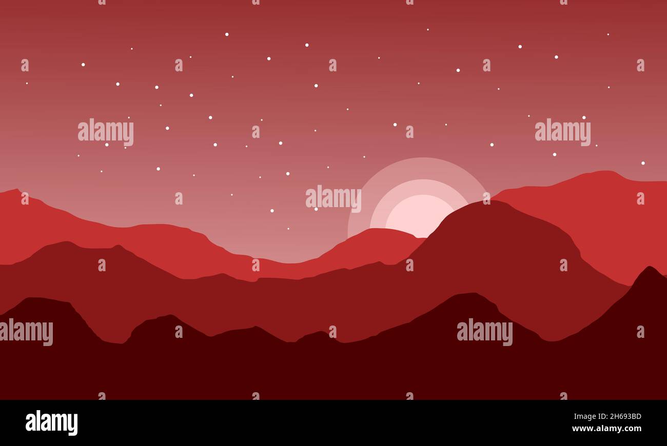 mountain landscape and sunset illustration Stock Photo - Alamy