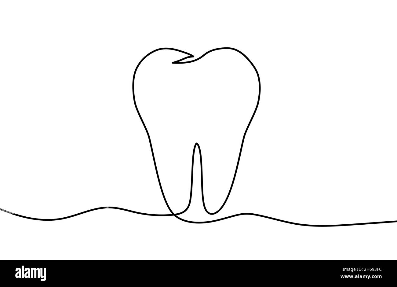 Continuous line drawing of tooth. Tooth line icon. One line drawing