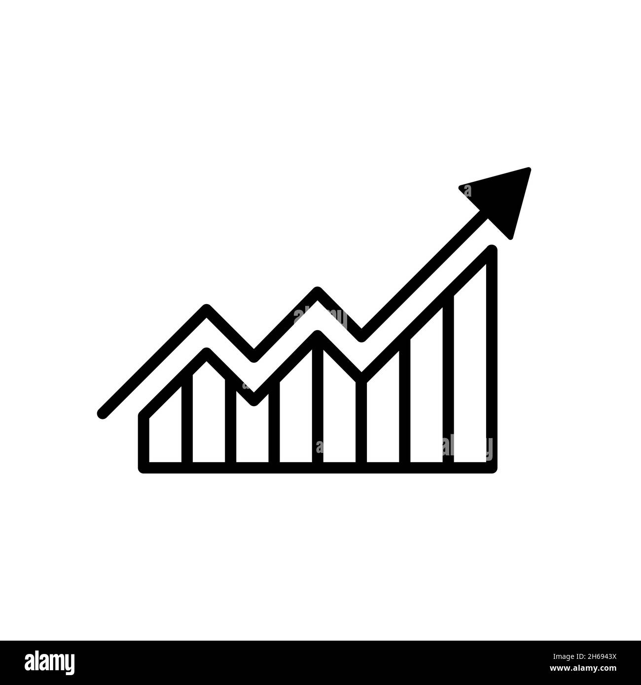 Graph bar icon. Abstract financial chart with uptrend line graph. Linear graph icon. Vector illustration. Stock Vector