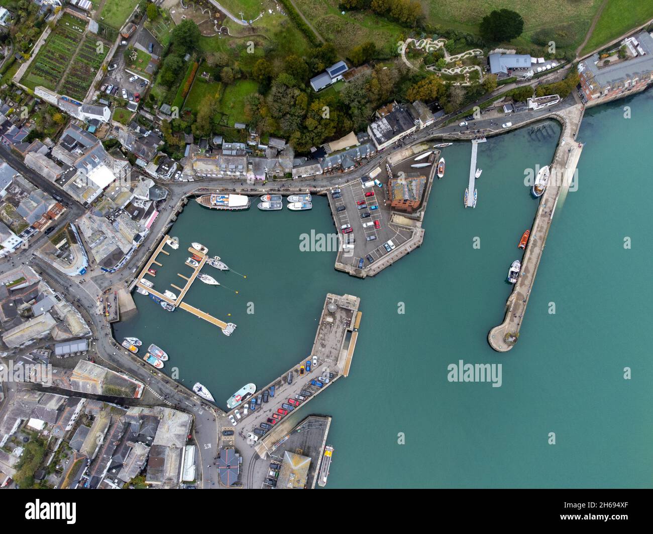 Padstow fishing harbour aerial drone Cornwall England uk Stock Photo