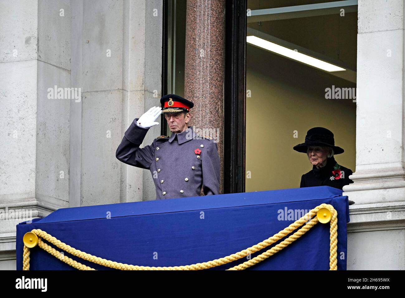 The Duke of Kent and Princess Alexandra on the balcony during the Remembrance Sunday service at the Cenotaph, in Whitehall, London. Picture date: Sunday November 14, 2021. Stock Photo