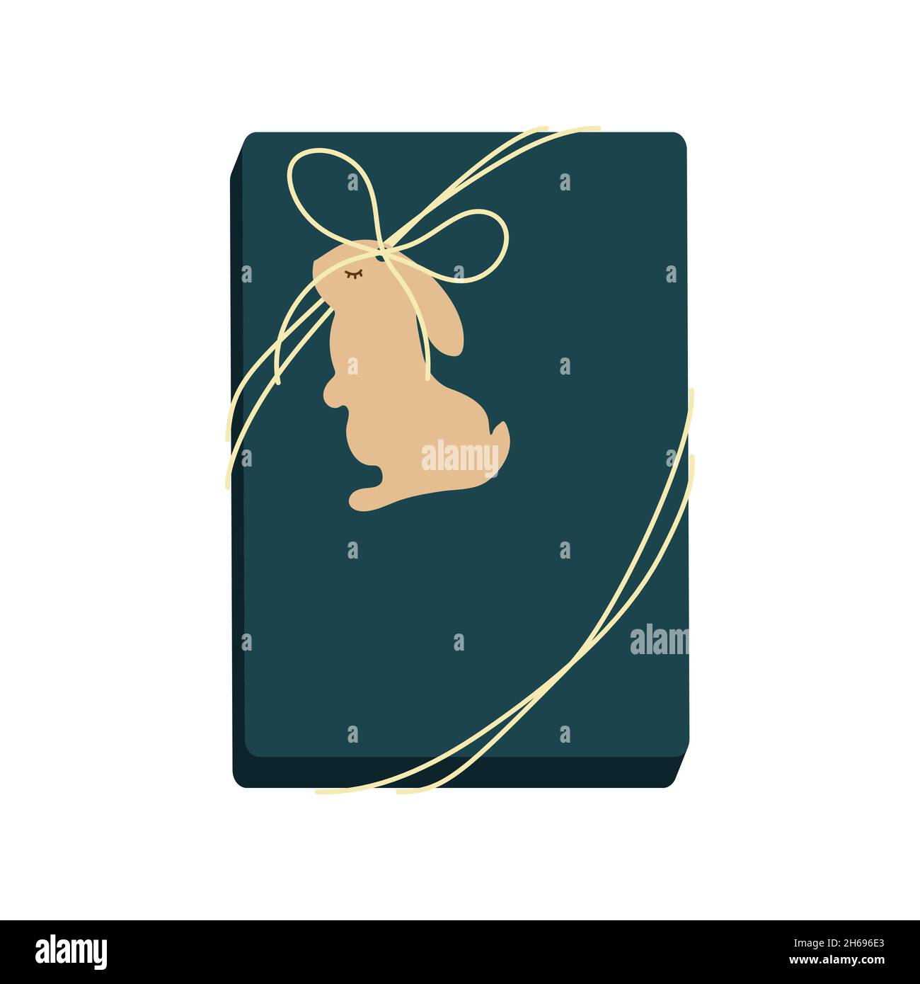 Gift box with tag in rabbit shape. Design for greeting card, banner