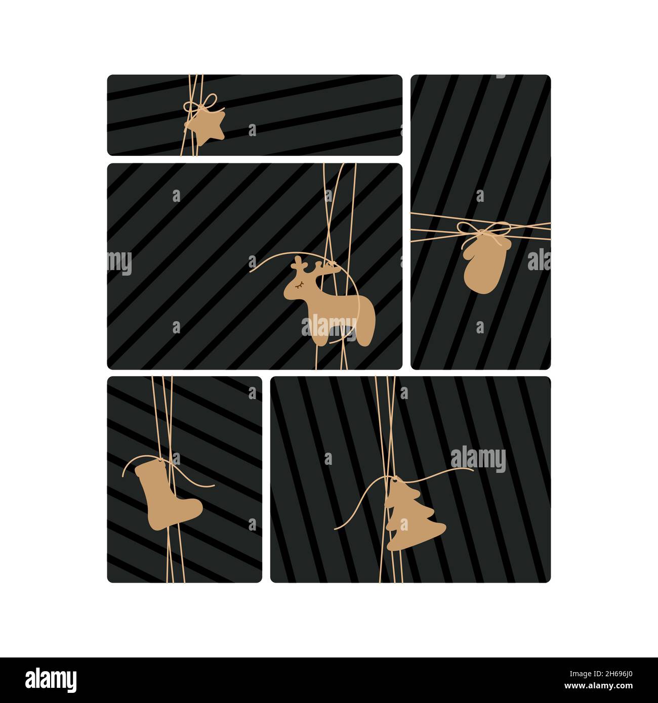 Set of gift boxes with tags. Design for greeting card, banner, poster. Vector illustration. Stock Vector