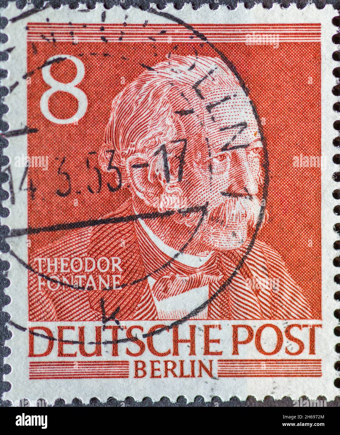 GERMANY, Berlin - CIRCA 1953: a postage stamp from Germany, Berlin showing Men from the history of Berlin: Theodor Fontane Stock Photo