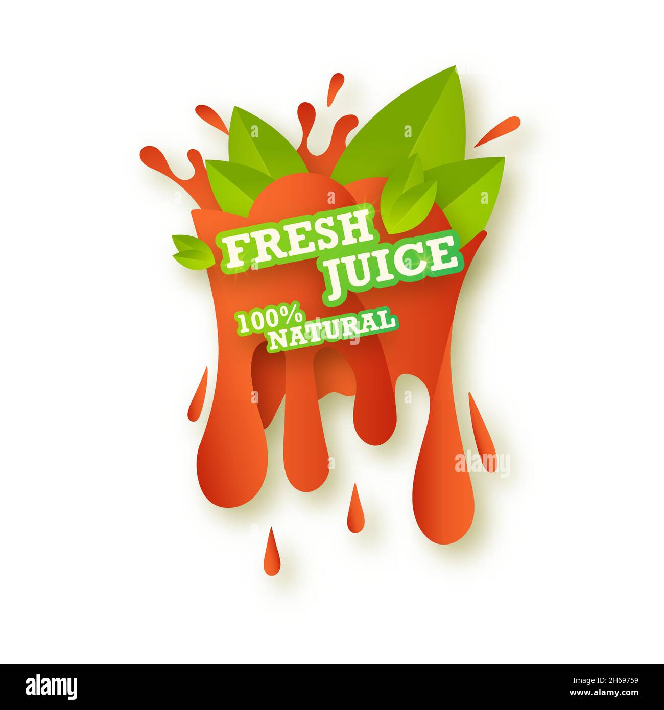 Juice fresh fruit label icon. 100 natural juicy strawberry drop