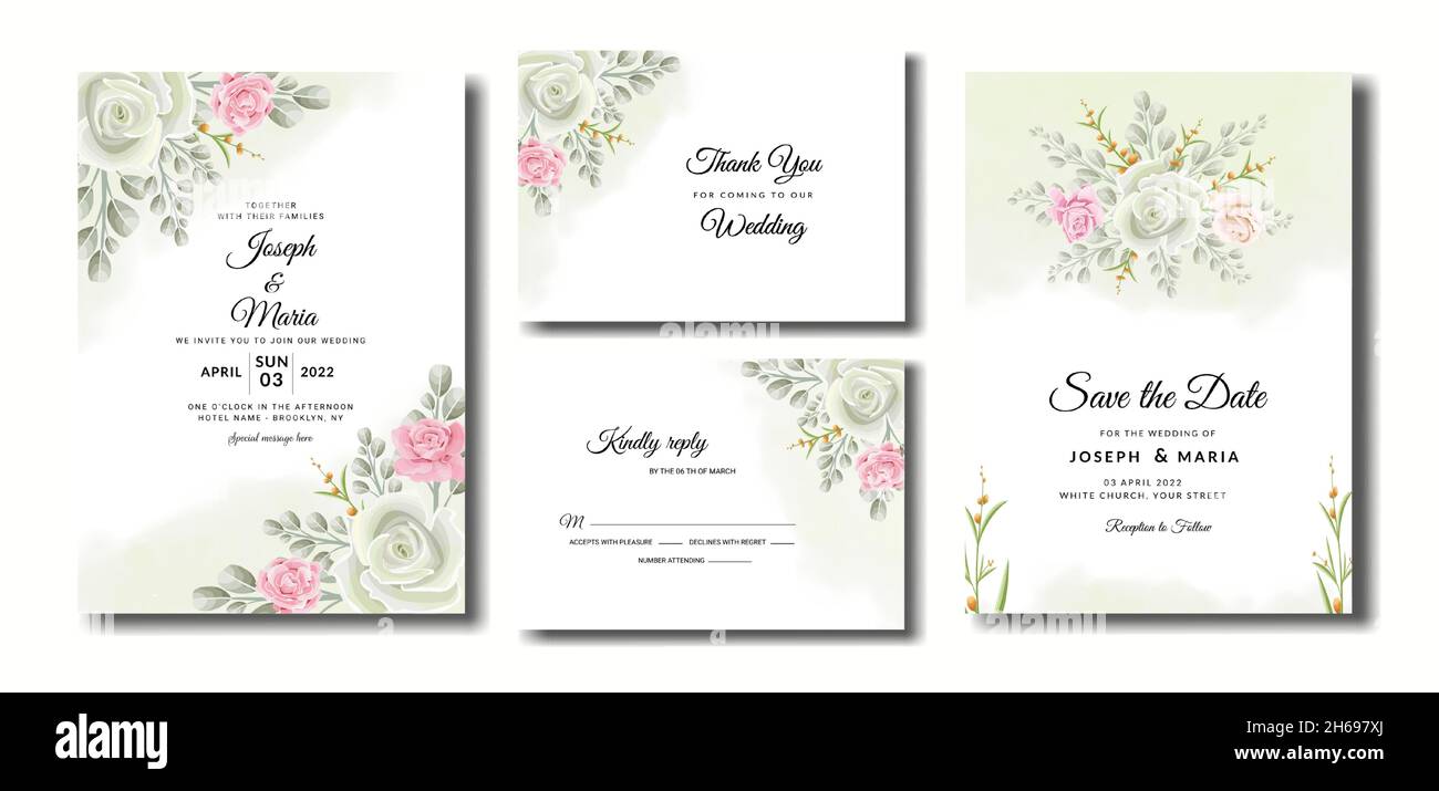 Set of elegant Premium Vector wedding invitation cards with beautiful ...