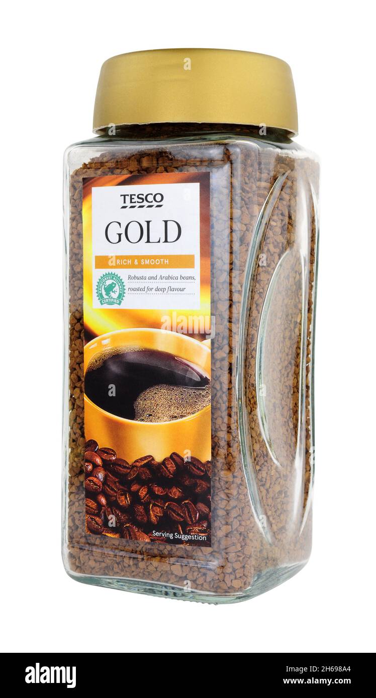 Stockport, United Kingdom, January 6th, 2020, Jar of Tesco supermarket