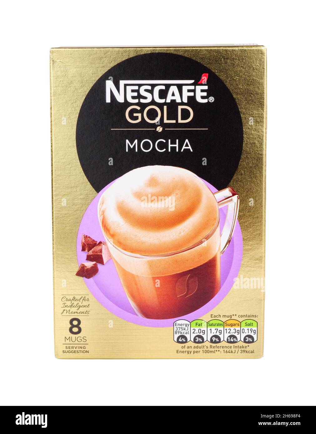 Nescafe gold mocha box containing 8, 22g sachets of instant chocolate