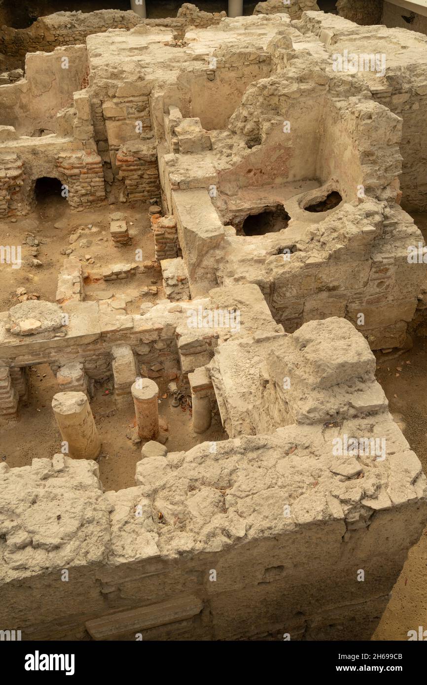 Athens, Greece. November 2021. view of the Roman baths archaeological site in the city center Stock Photo
