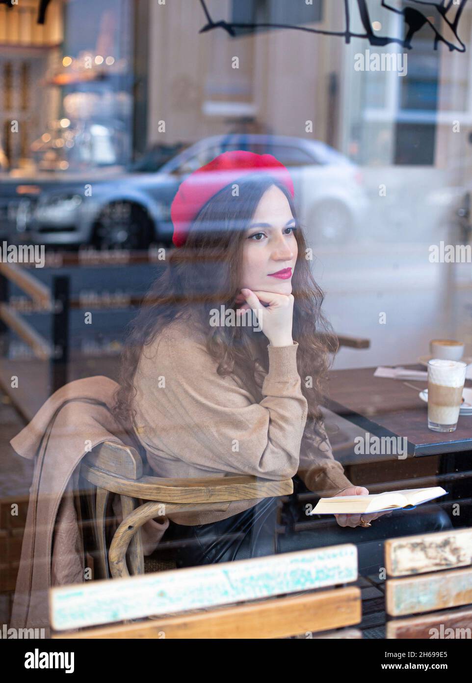 French woman beret coffee hi-res stock photography and images - Alamy