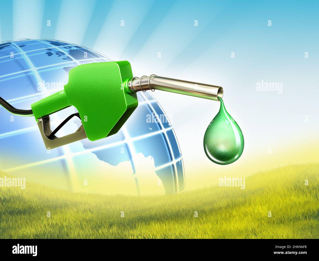 A gas nozzle with a drop of some ecofriendly fuel. Digital