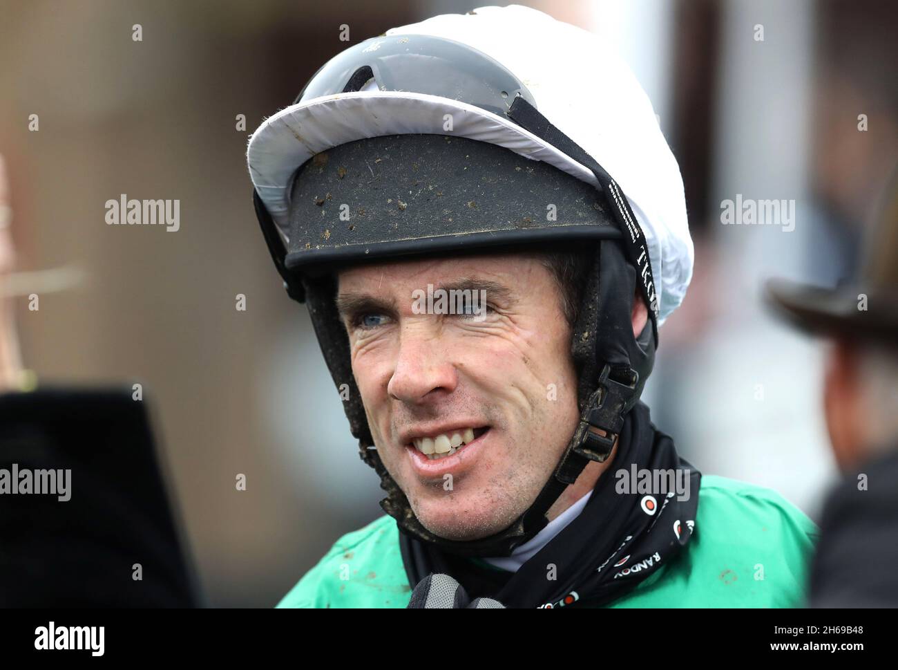 Jockey Derek O'Connor after winning the Pigsback.com Risk Of Thunder Chase on Shady Operator at Punchestown Racecourse in County Kildare, Ireland. Picture date: Sunday November 14, 2021. Stock Photo