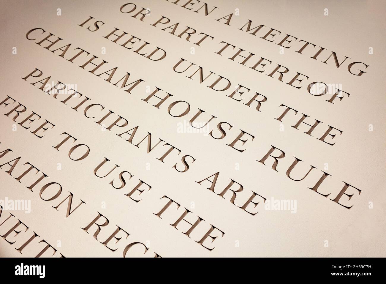 Wallmounted stone tablet inscribed with the text of the Chatham House