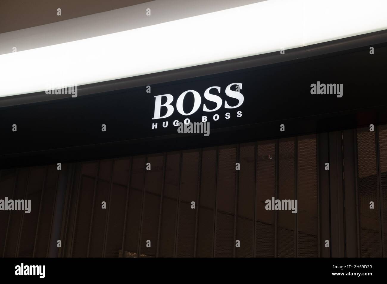 Budapest, Hungary 1 November 2021 Hugo Boss sign, Illustrative