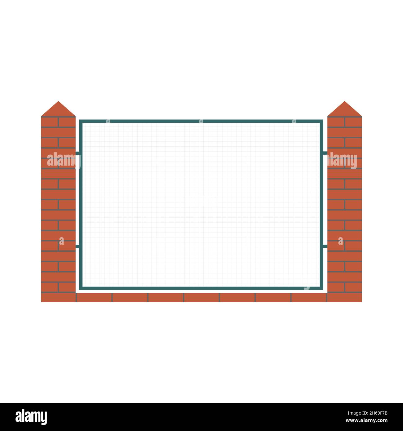 Spans fences from bricks and steel, flat vector illustration. Stock Vector
