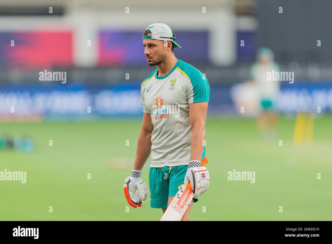 Dubai Uae 14th November 21 Marcus Stoinis Of Australia Warming Up Ahead Of The Icc Mens T World Cup Final Match Between Australia And New Zealand At Dubai International Cricket Stadium Dubai Dubai Uae 14th November 21 Marcus Stoinis Of Australia Warming Up Ahead Of The Icc Mens T World Cup Final Match Between Australia And New Zealand At Dubai International Cricket Stadium Dubai