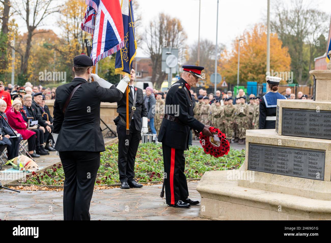 Brentwood, UK. 14th Nov, 2021. Brentwood Essex 14th Nov 2021 Remembrance Sunday parade, Brentwood Essex Deputy Lord Lieutenant Dennis Rensch MBE OLM DL Credit: Ian Davidson/Alamy Live News Stock Photo