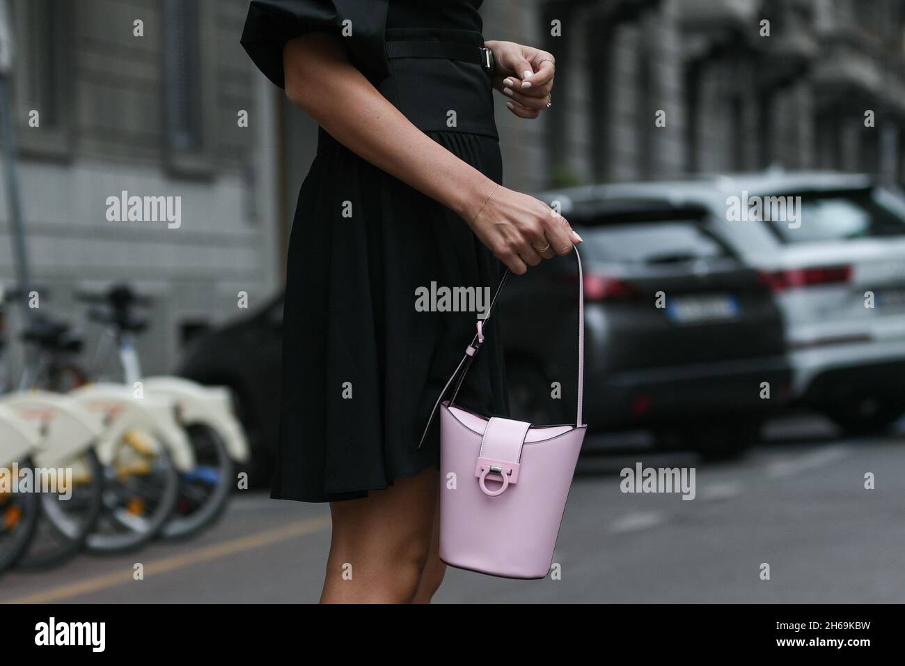 Milan, Italy - September, 21, 2022: Stylish Woman Wearing Re-Nylon and Saffiano  Leather Smartphone Case from Prada Editorial Image - Image of blogger,  street: 260318810