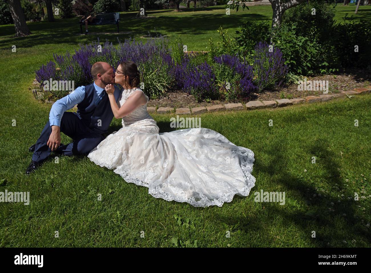 Wedding day for a couple at Gibson Park in Great Falls, Montana. (Photo by Randy Beacham) Stock Photo