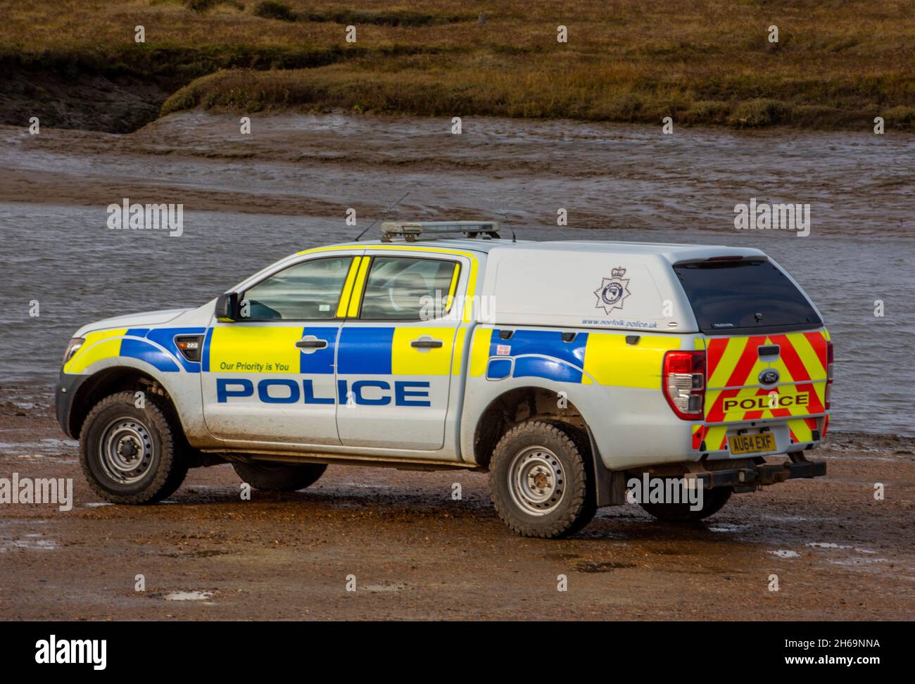 police four wheel drive vehicle, off road police car, specialist police unit, police dog unit vehicle, off road police car, off road policing. Stock Photo