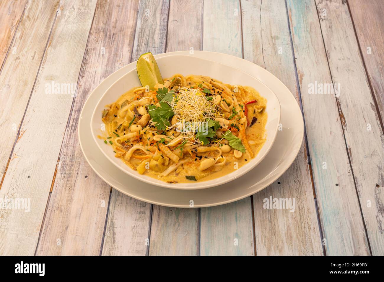 Pad thai, rice noodles, fish sauce, tamarind paste, red pepper, bean