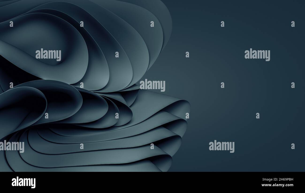 Structure with wavy dark blue elements, abstract wavy folds background. 3d-Illustration Stock Photo