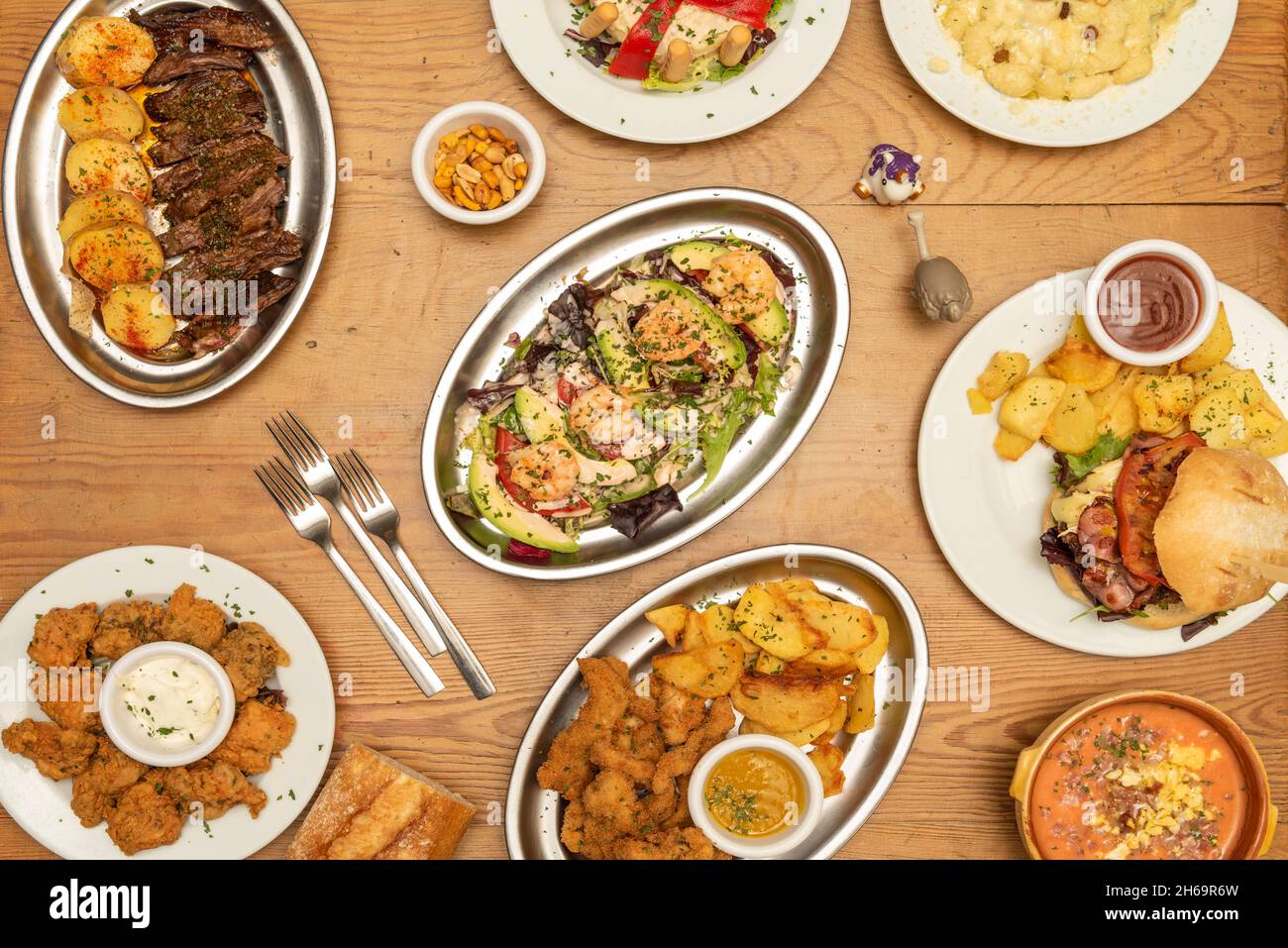 selection of international dishes, gnocchi with cheese and nuts