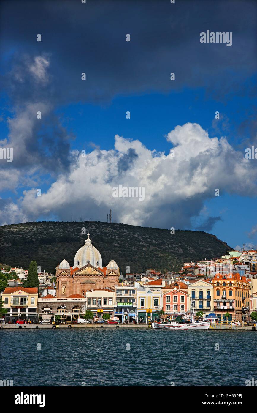Mytilene town, the capital of Lesvos island, a town full of neoclassical mansions and touristic attractions, also capital of Northern Aegean islands. Stock Photo