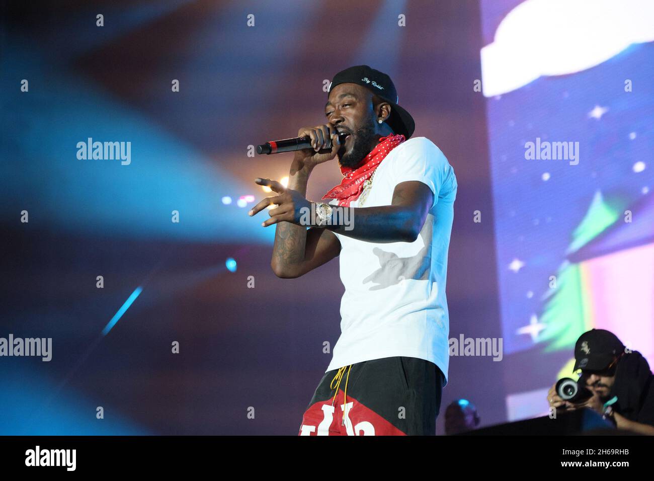 Indiana based rapper Freddie Gibbs performs on stage during the Day N Vegas Music Festival at the Las Vegas Festival Grounds in Las Vegas, Nevada on Saturday, November 13, 2021. Photo by James Atoa/UPI Stock Photo