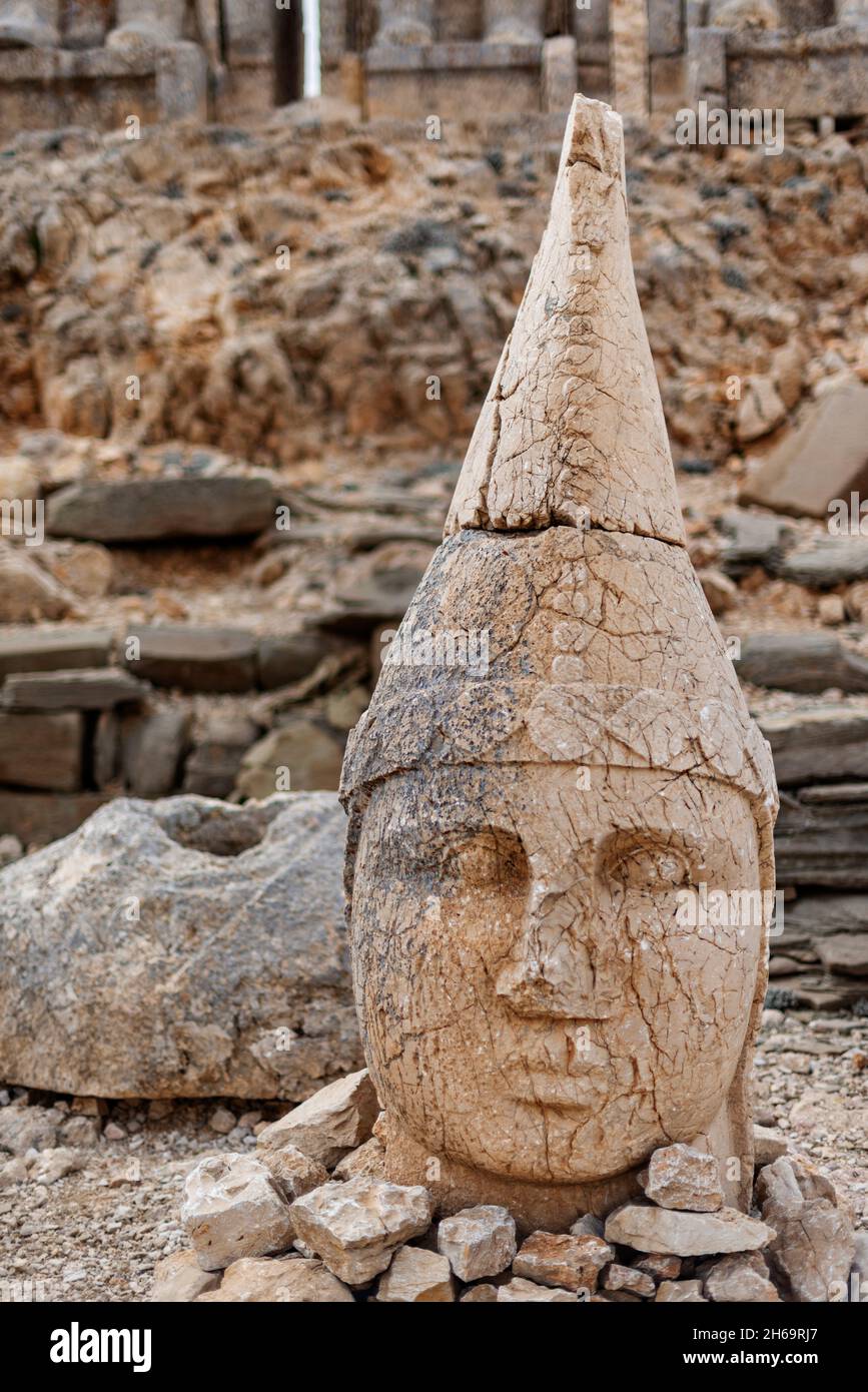 Stone sculpture of a Greek deity on the Mountain of the Gods Stock