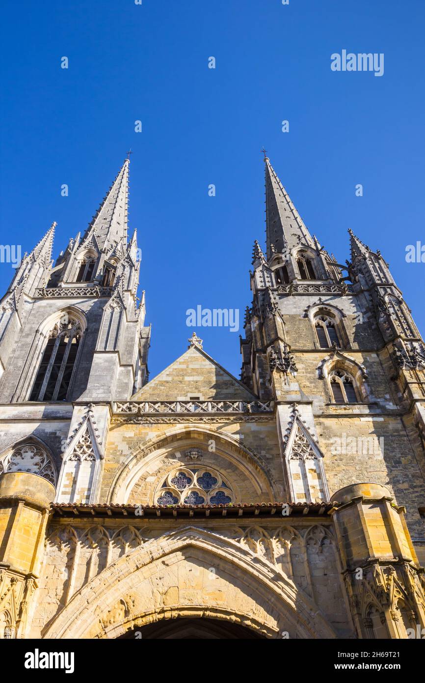 Towers of the historic cathedral of Bayonne, France Stock Photo