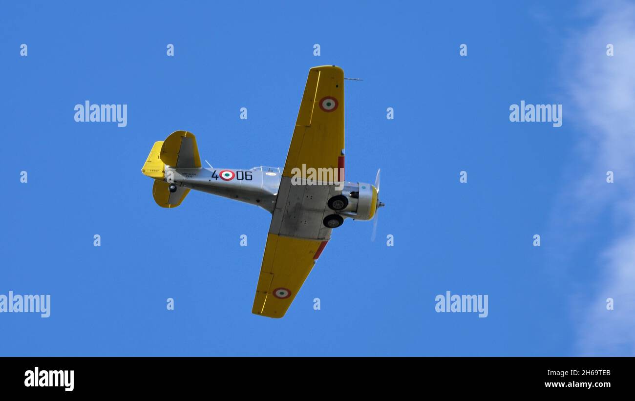 Udine Italy SEPTEMBER, 17, 2021 Magnificent American WWII military training aircraft. North American T-6 Texan ex Italian Air Force Stock Photo