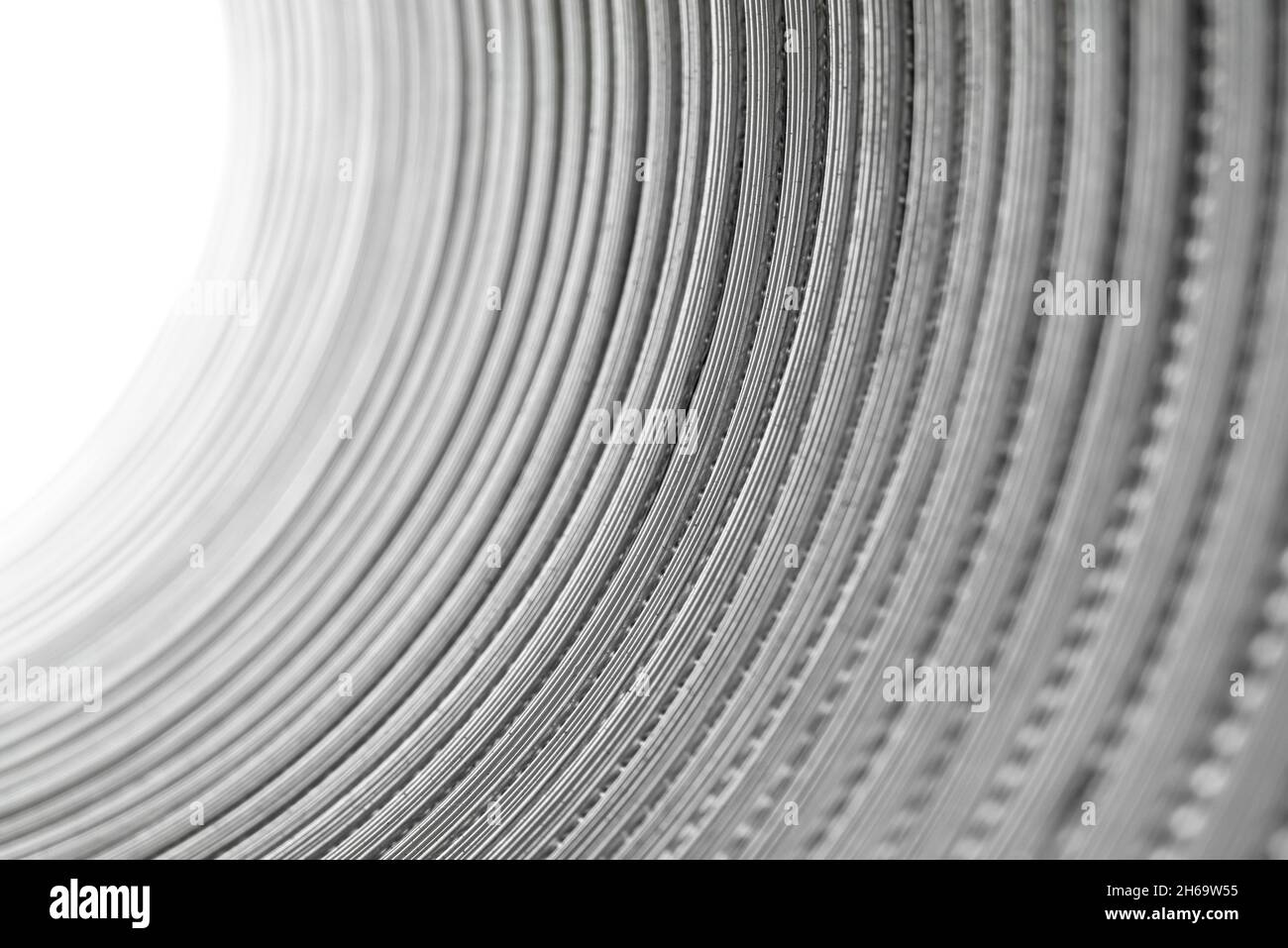 Flexible corrugated aluminum tube seen from the inside, resistant to