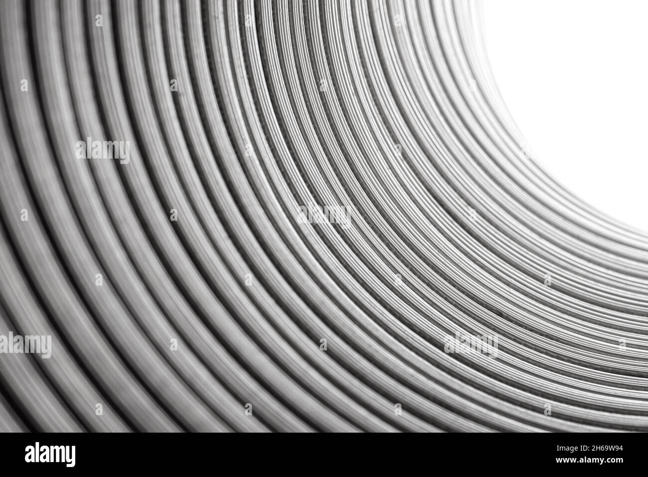 Flexible corrugated aluminum tube seen from the inside, resistant to