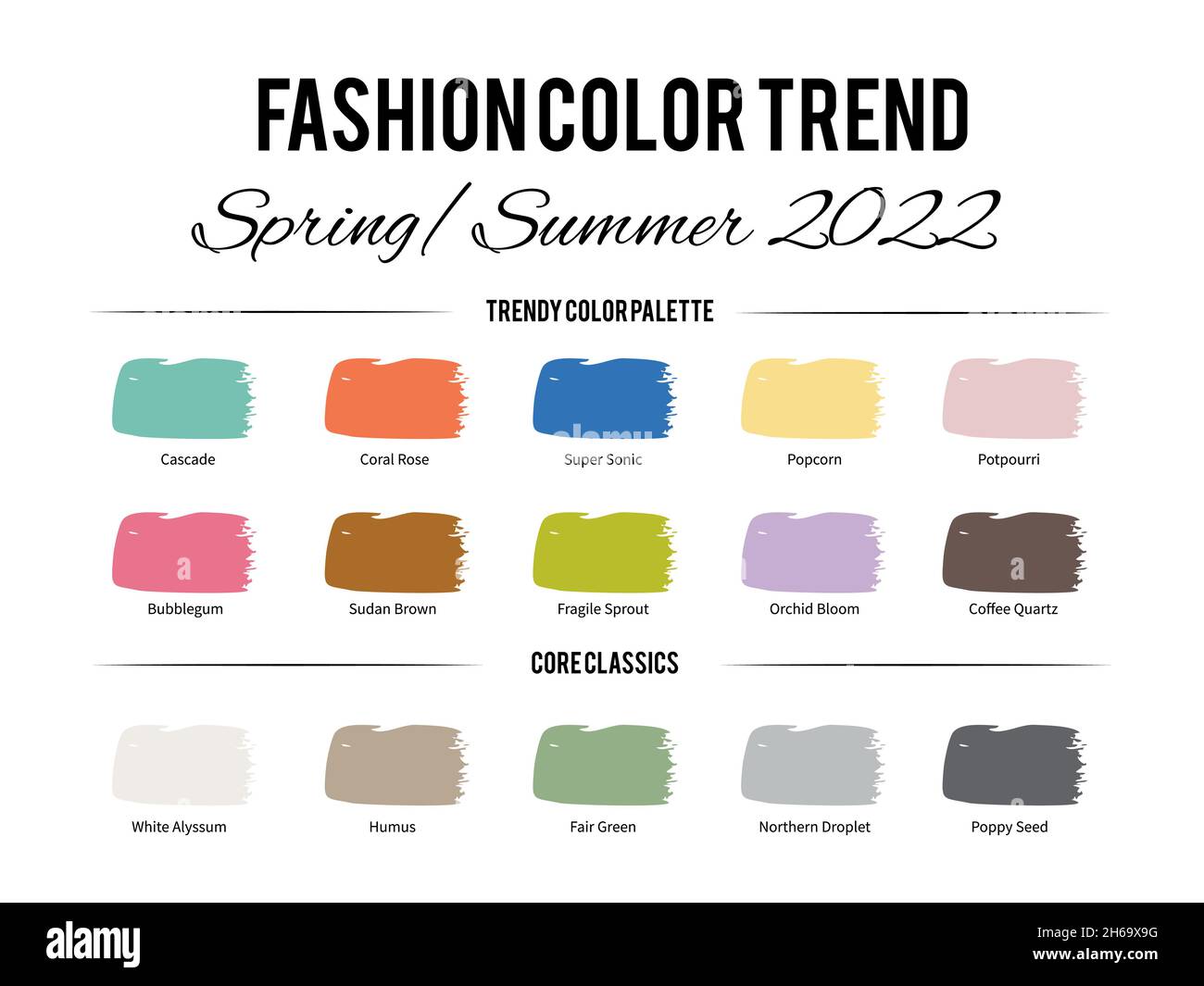 Fashion Color Trend Spring Summer 2022. Trendy colors palette guide ...