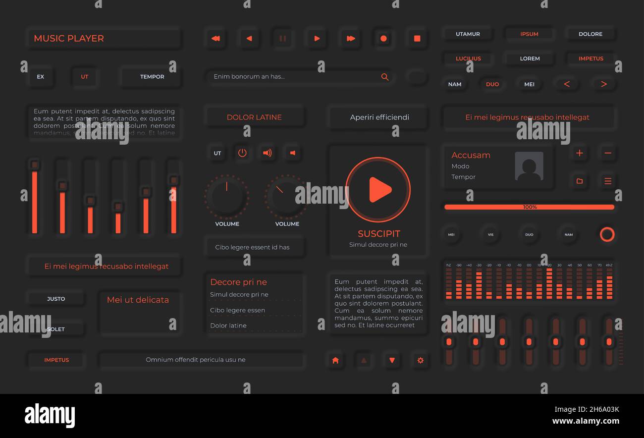 Neumorphism buttons, playlist menu, icons and volume sliders for music ...