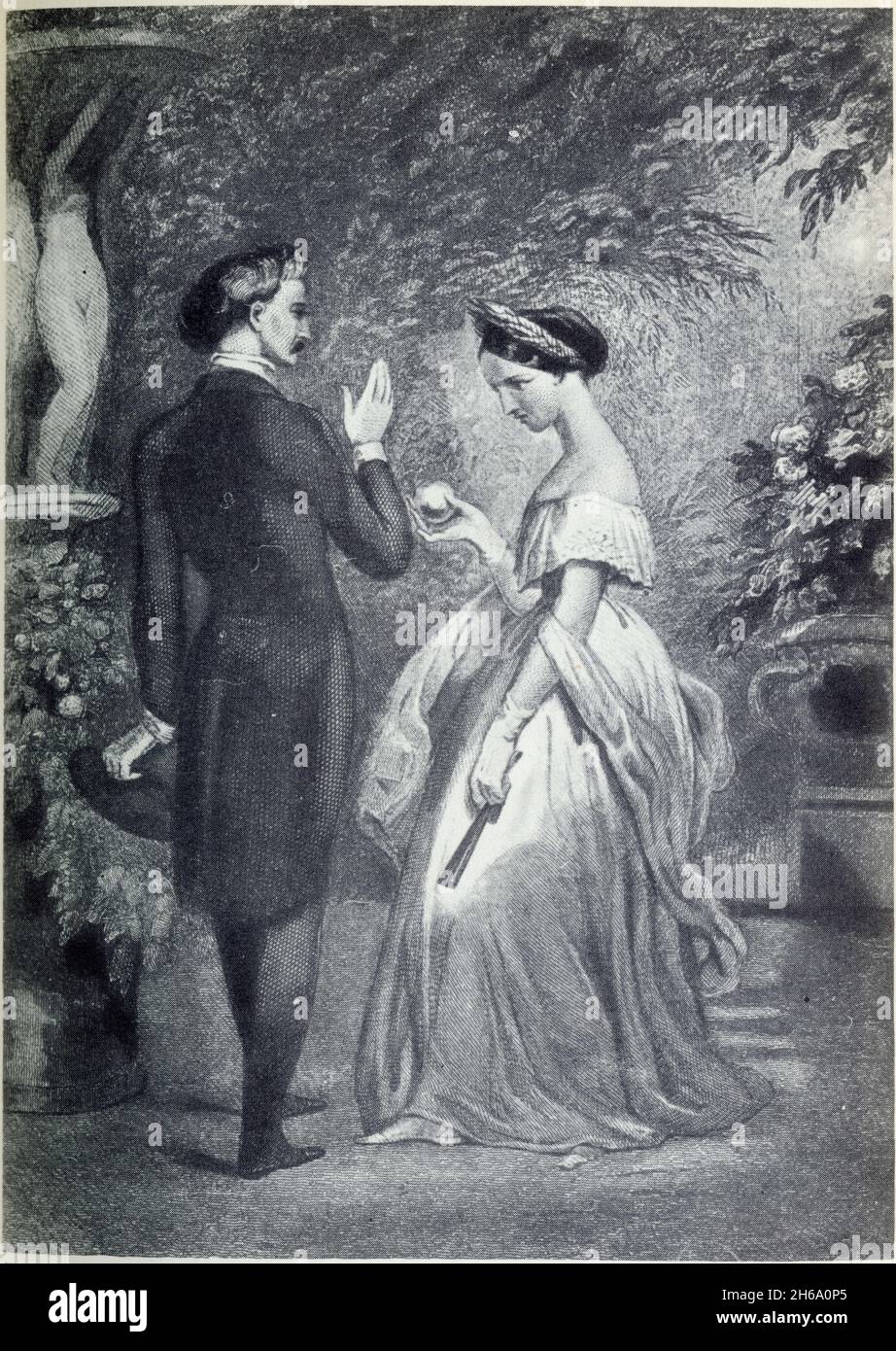Monte Cristo et Madame de Morcerf, dessin de Tony Johannot. 1846. Stock Photo