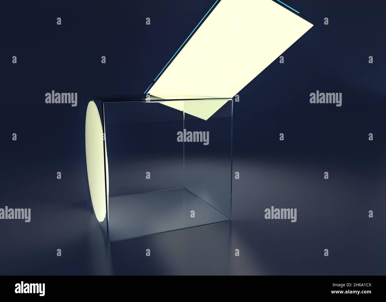 Box Light Reflection Acrylic box abstract with lamp. Shadow and reflection. 3D rendering ...
