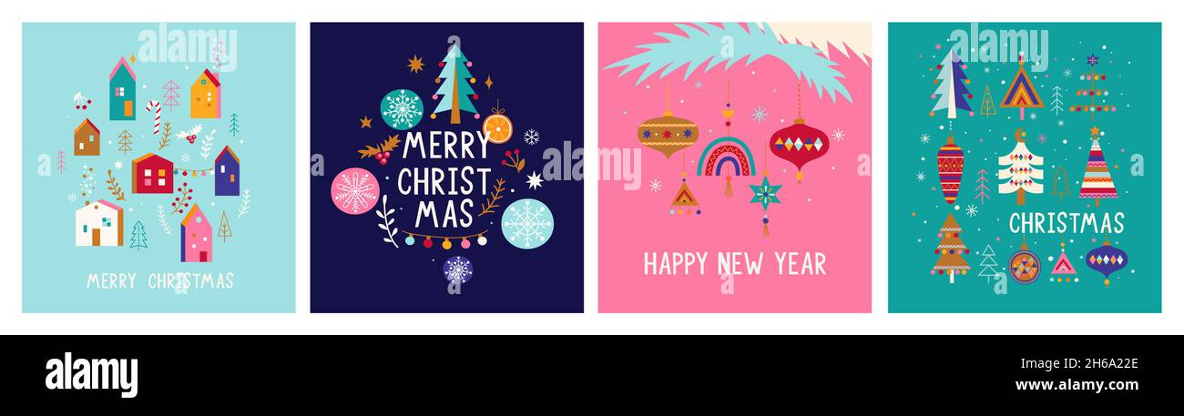 Set Christmas greeting cards 2022. Stock Vector