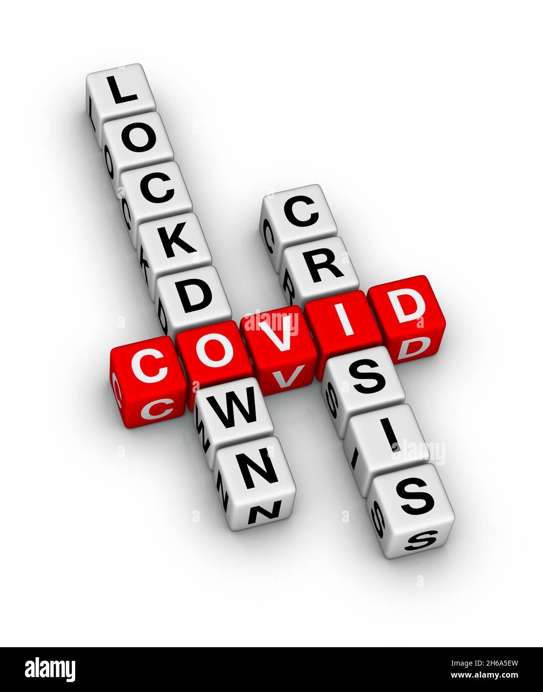Coronavirus COVID-19 global econonic crisis. 3D crossword puzzle on white background. Stock Photo