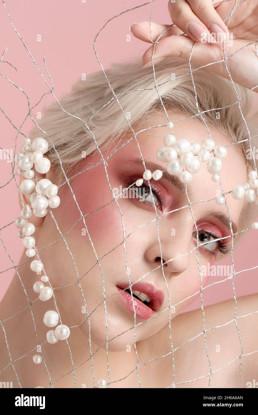 Face woman blonde hair naturalmake up, clear skin. Beauty portret Stock Photo