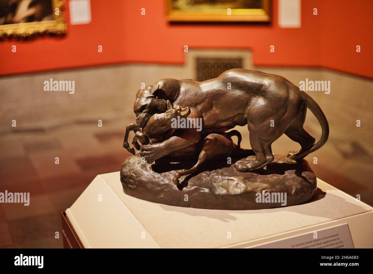 OMAHA, UNITED STATES - Oct 14, 2021: A sculptural composition of the Panther and the Antelope in Joslyn Art Museum, Omaha, Nebraska, USA Stock Photo