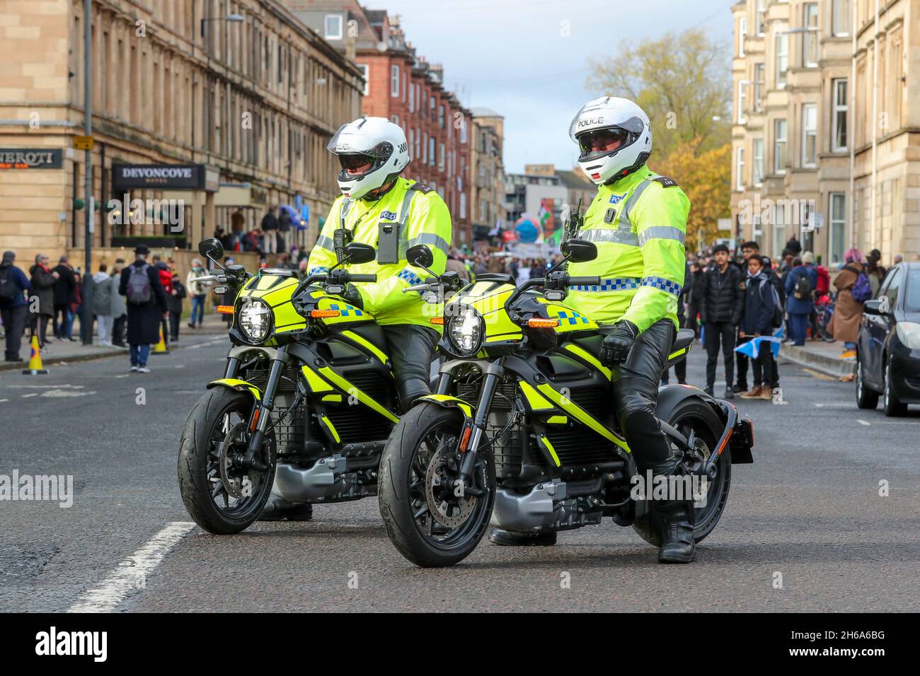 Two police officers from Police Scotland on Harley Davidson electric