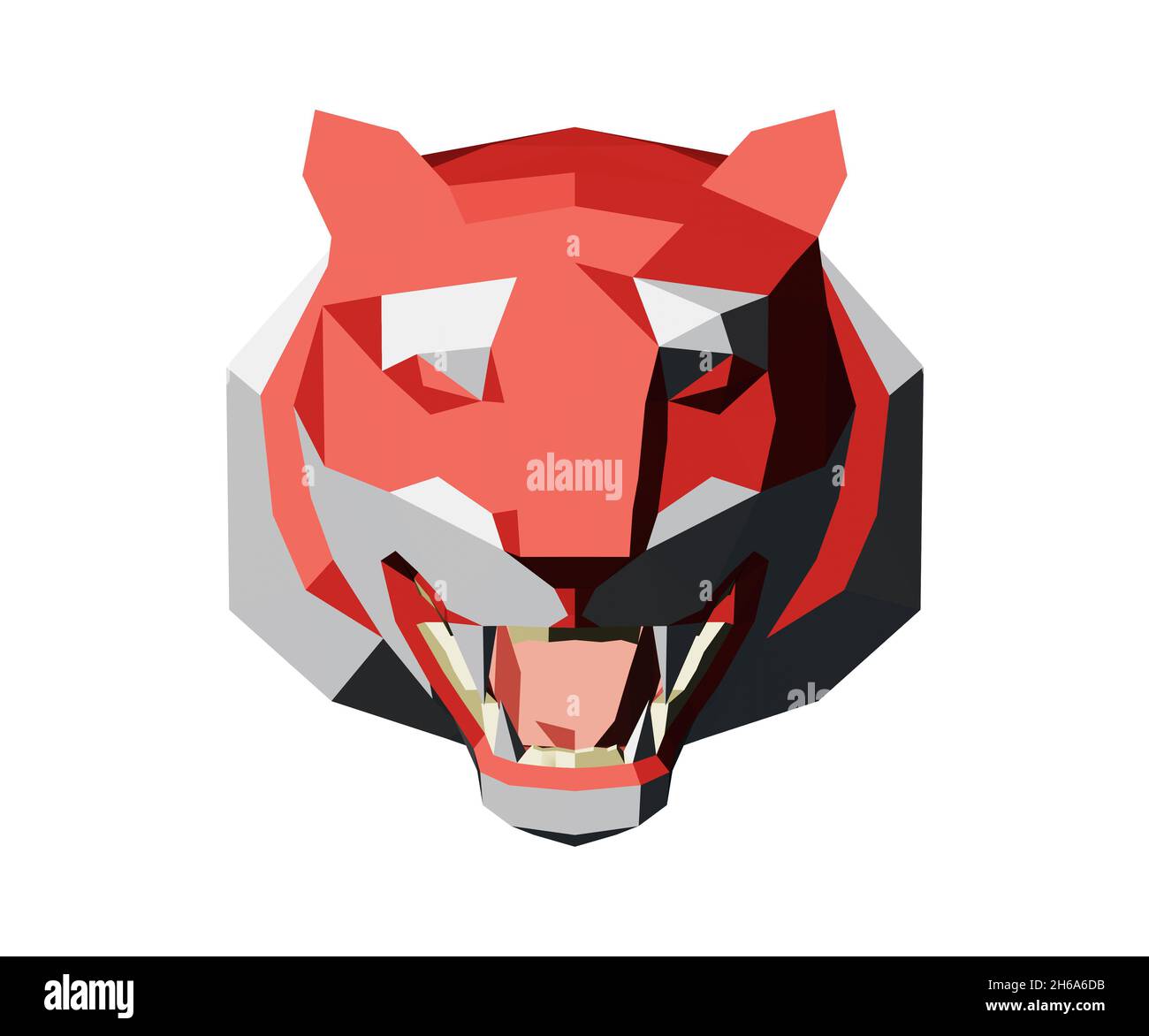 Abstract low poly tiger head in full face, 3d render Stock Photo