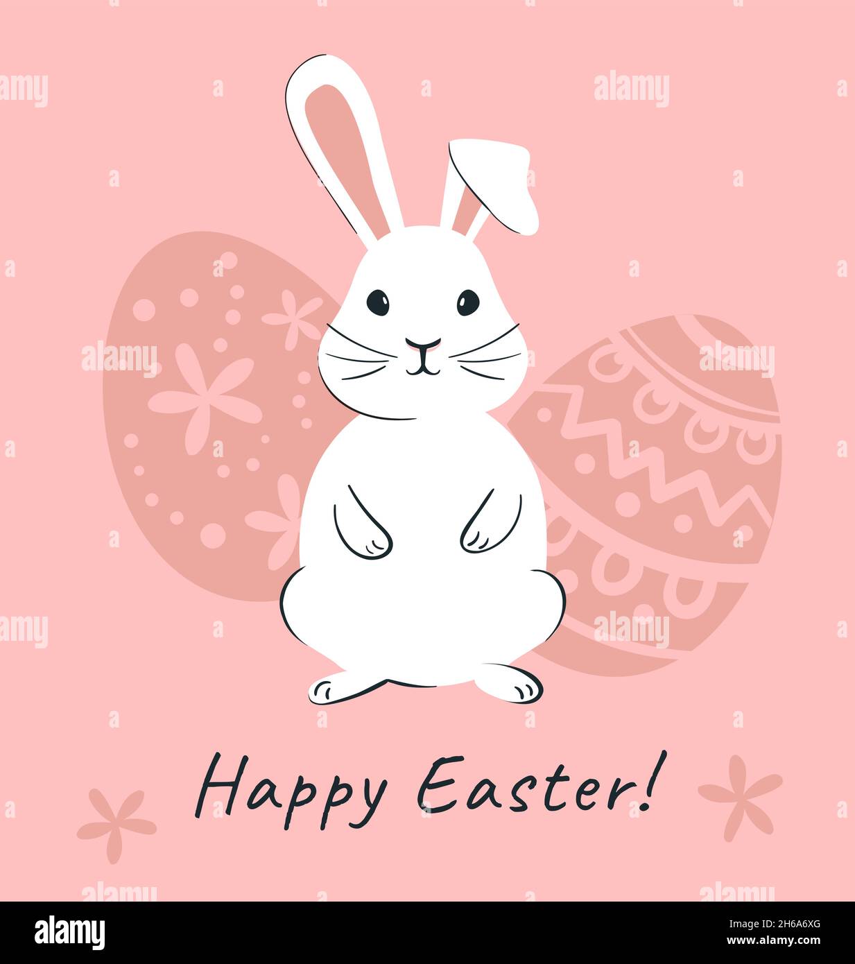 Easter bunny and Easter eggs on pink background. Happin Easter banner vector illustration Stock Vector
