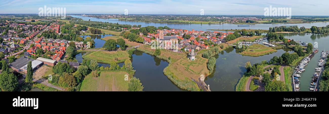 Aerial panorama from the historical city Woudrichem at the Merwede in the Netherlands Stock Photo