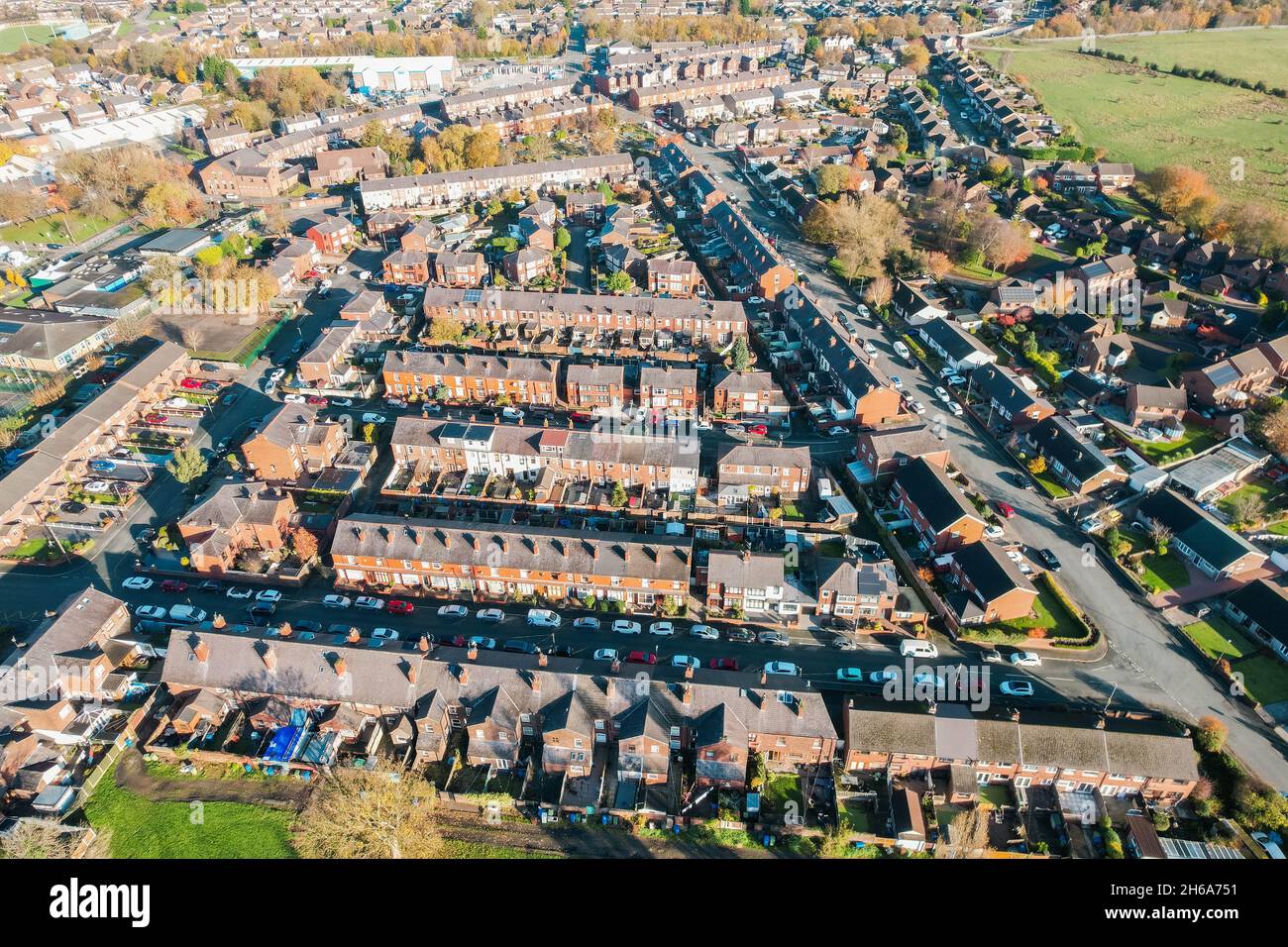 Aerial Houses Residential British England Drone Above View Summer Blue